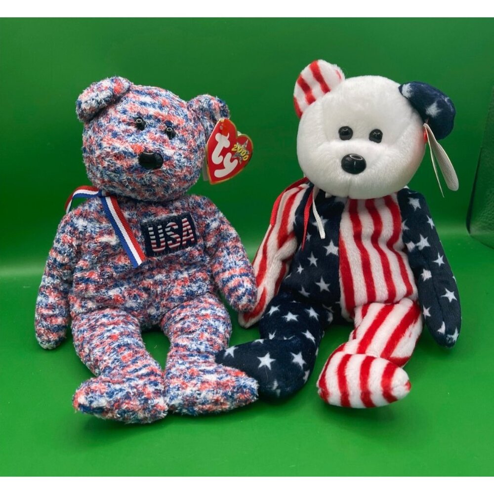 Ty Beanie Babies Patriotic Bears American Flag Beanbag Stuffed Animal Toys 1999